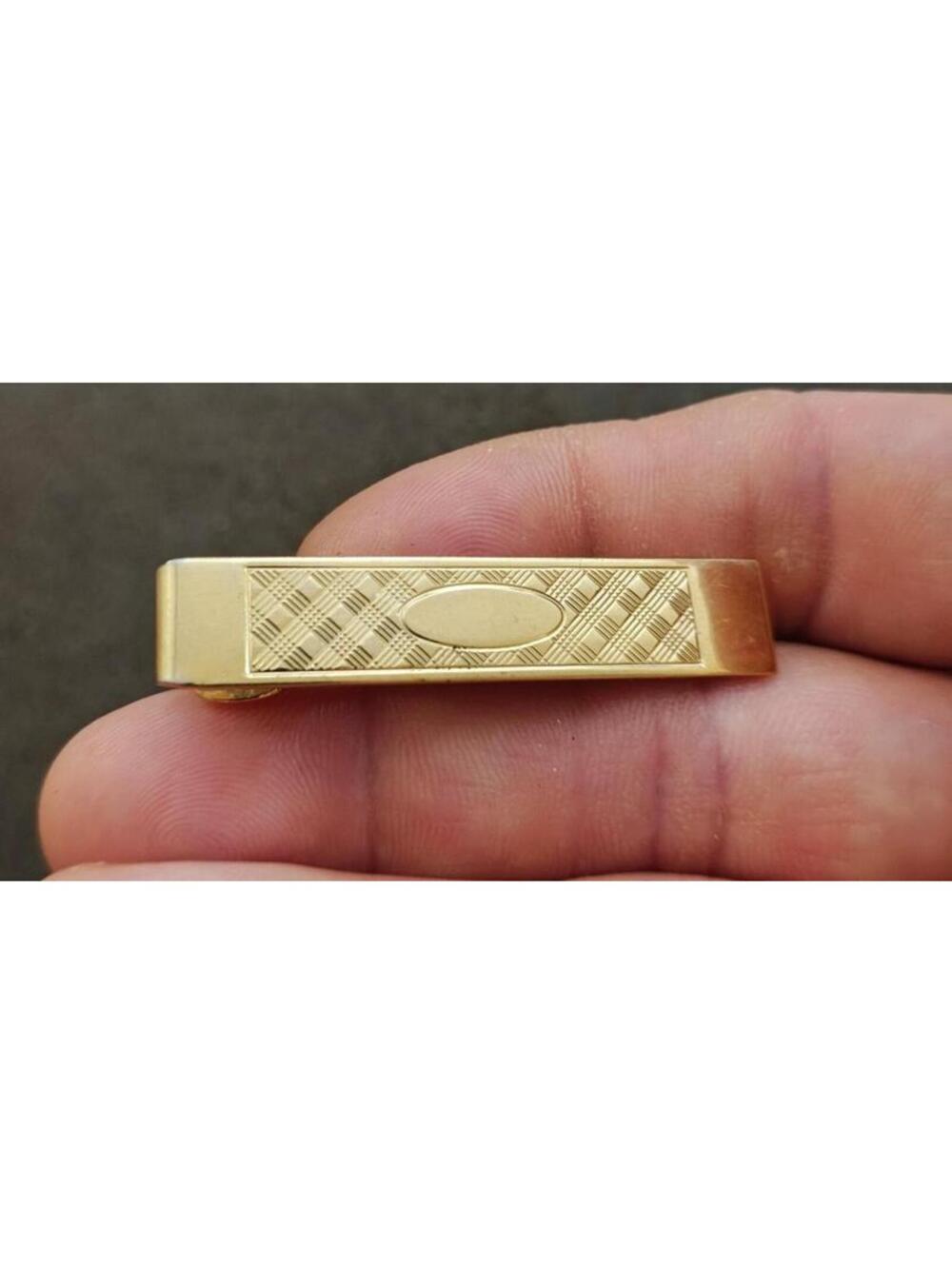 1950s Etched Textured Geometric Design Gold Tone Tie Bar/Tie Clip